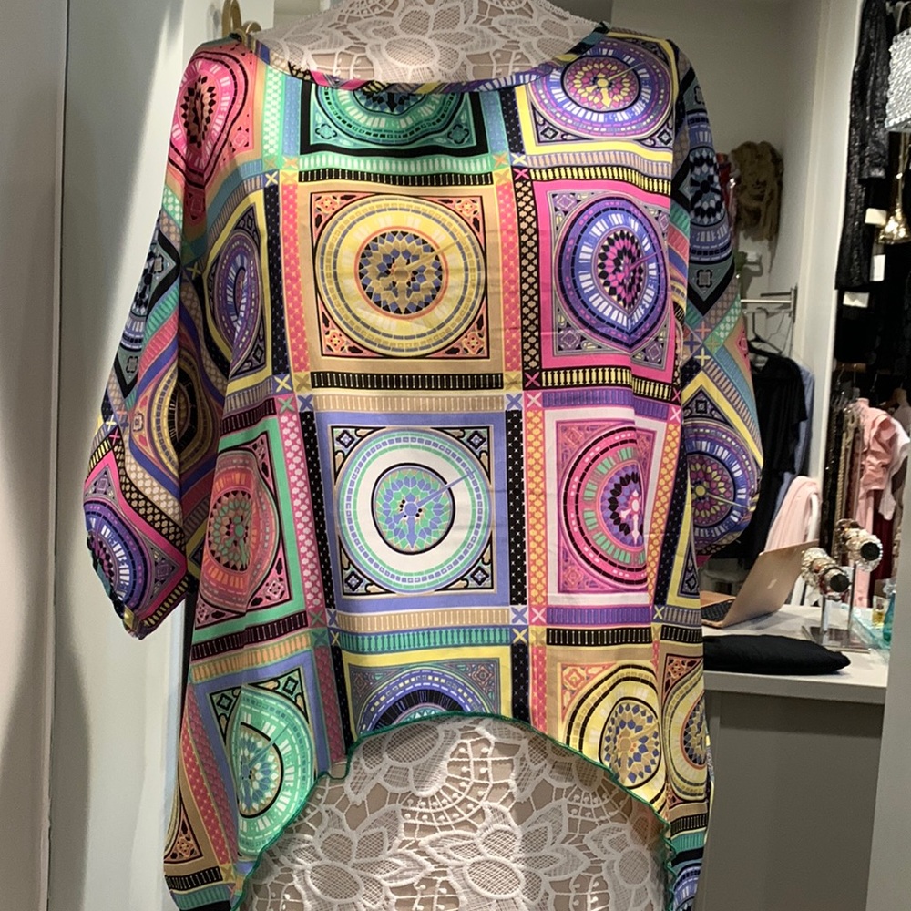 Colorful open back blouse